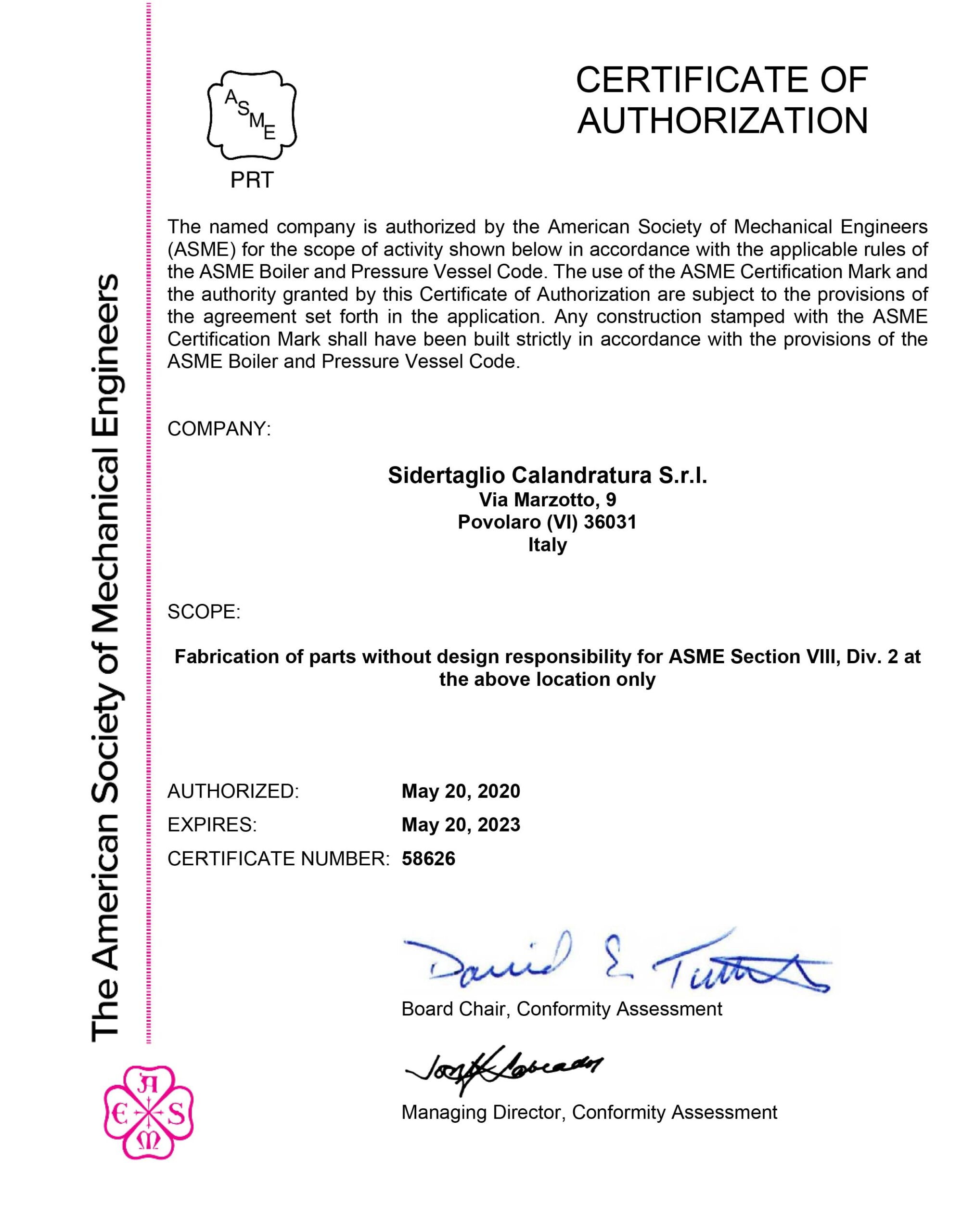 Certifications - Sidertaglio Calandrage
